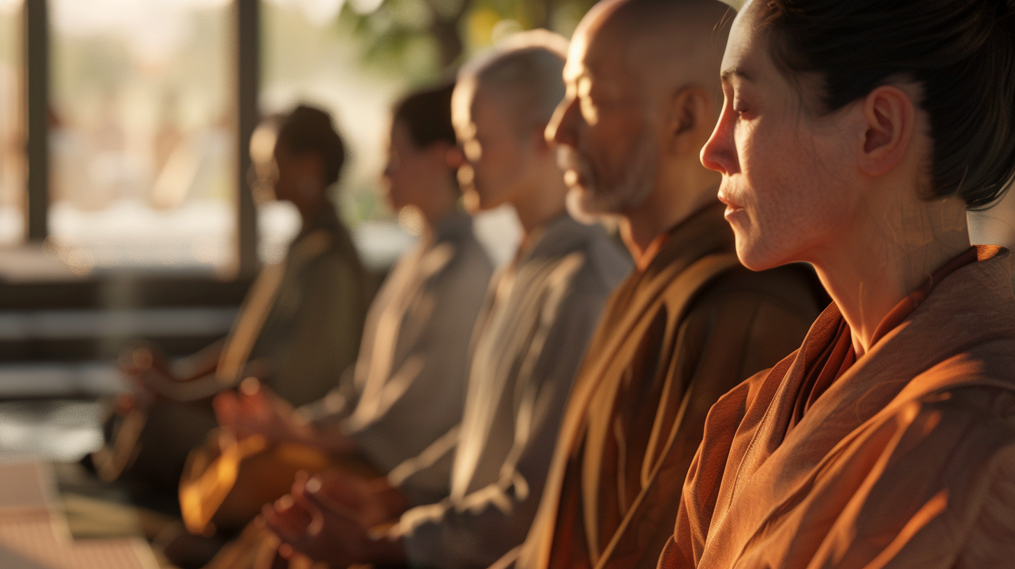 A row of meditating Zen practicioners