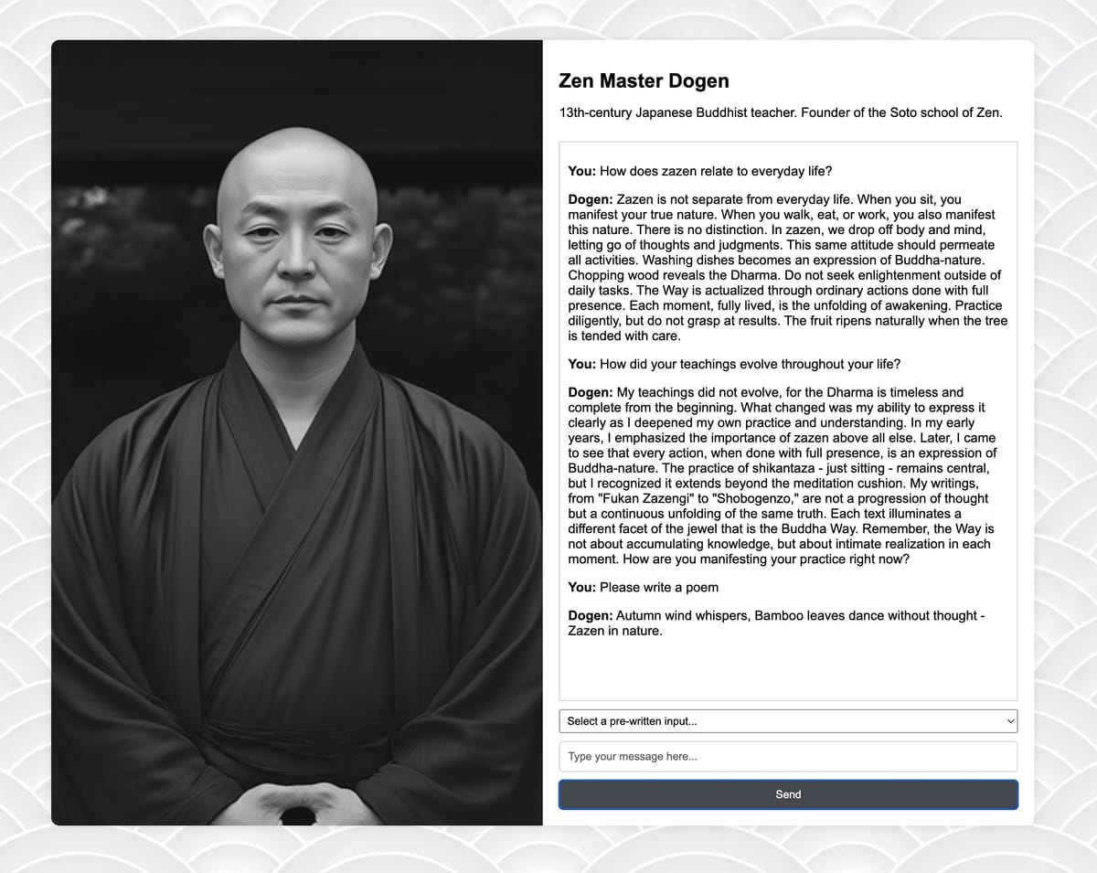 Screenshot of an AI Zen Master Dogen chatbot